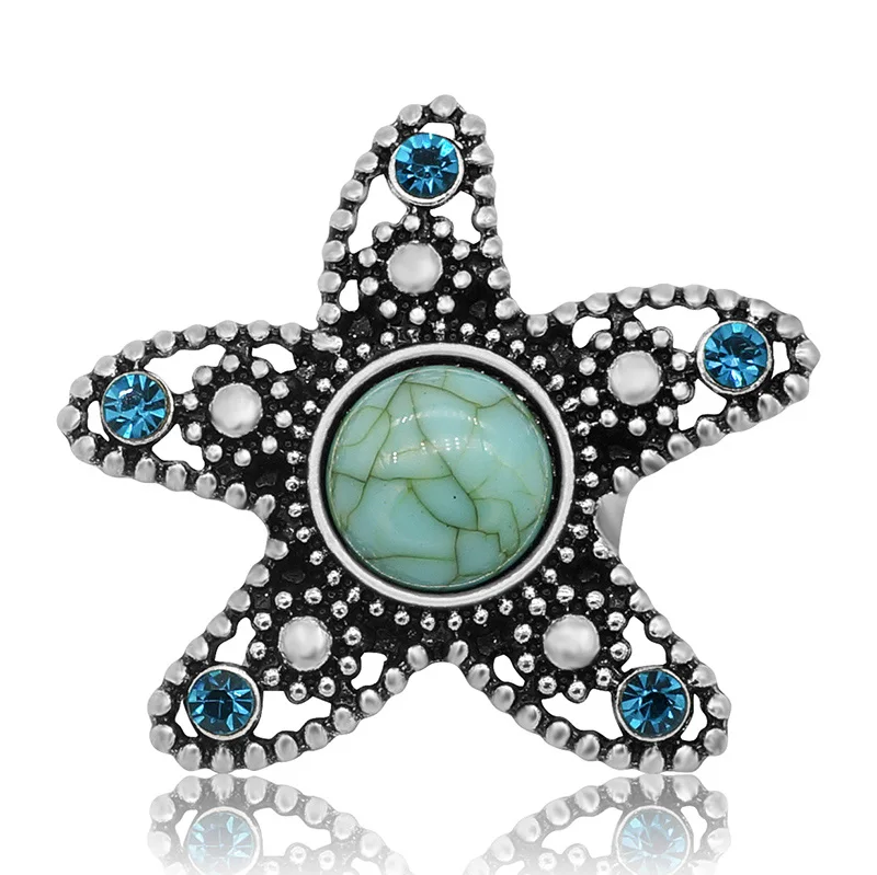 New KZ1397 Beauty turquoisestone pattern Elephant flowers starfish 20MM snap buttons fit snap bracelet jewelry wholesale