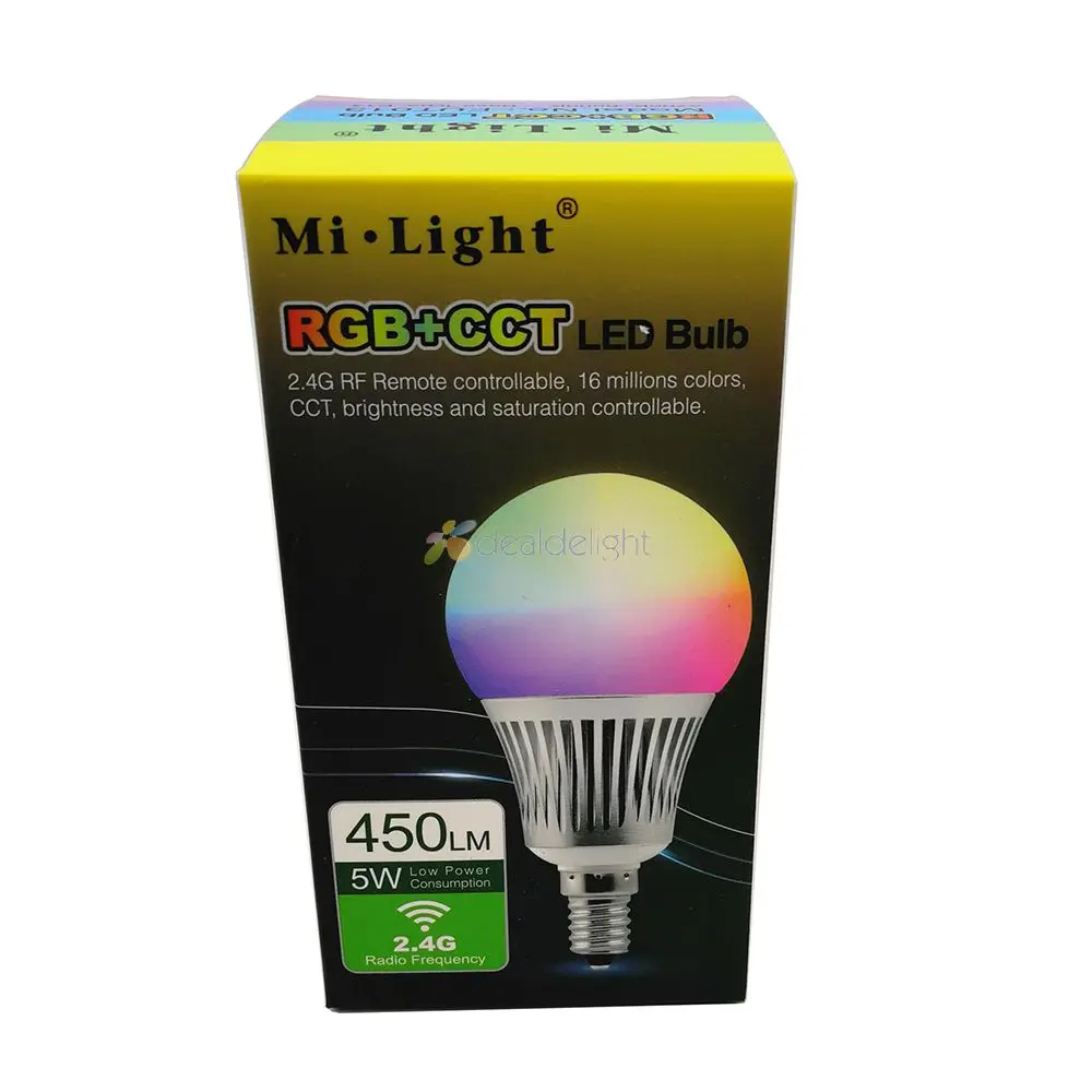 Miboxer E14 5W RGB+CCT  Color Temperature Adjustable Smart LED Bulb FUT013 + 4-zone RF LED Remote+WL-Box1 Wifi