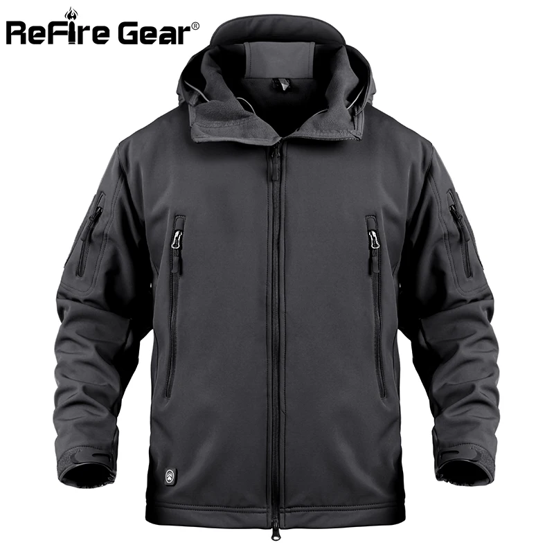 ReFire Gear Army Tactical Uomini Giacca Softshell Impermeabile Giacca Mimetica Militare Maschio Camo Vestiti di Inverno Felpa Con Cappuccio del