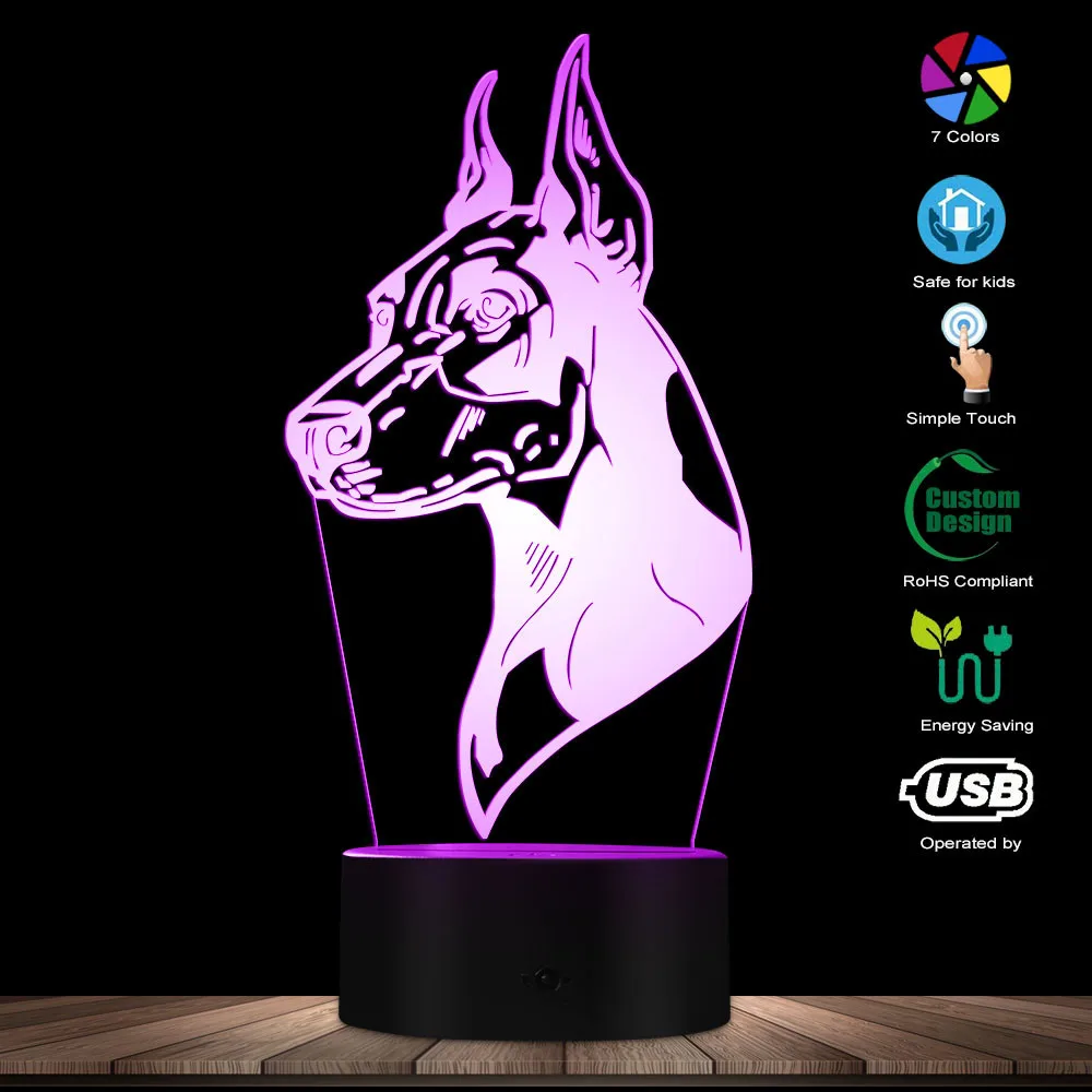 3D Effect German Doberman Pinscher Shape Glowing LED Illusion Night Light Home Decor Lighting Custom Name Novetly Table Lamp