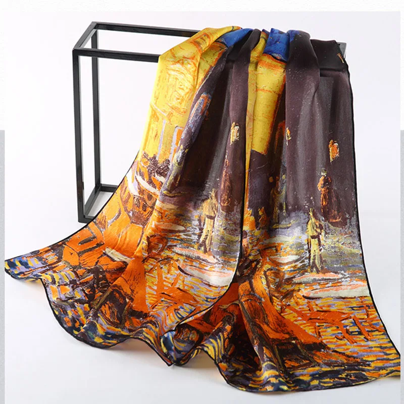 DANKEYISI New Silk Scarf Van Gogh\'s Famous Oil Painting Art Works Printed Scarf Women Scarf Luxury Brand Designer Scarves Female