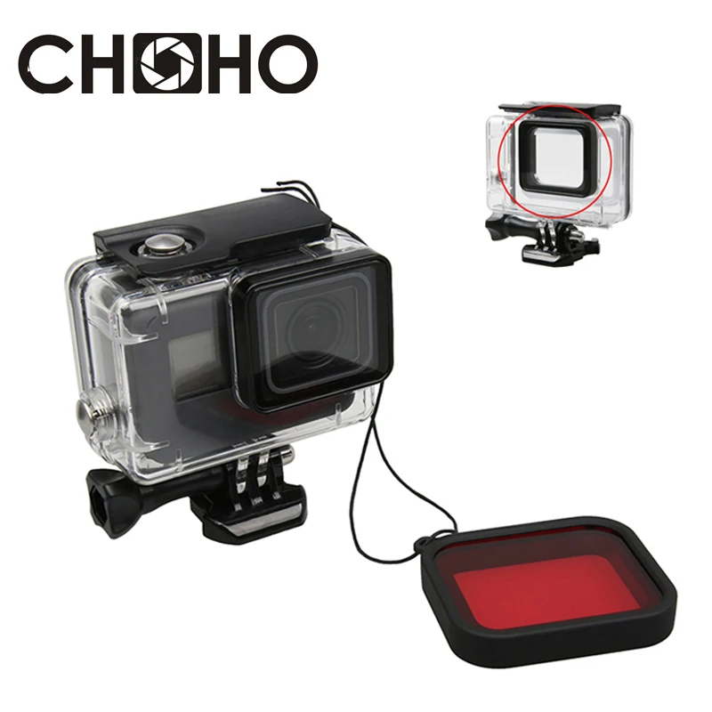 Filtr do nurkowania czerwona wodoodporna obudowa obudowa podwodna filtry nurkowe Lente Protector do Gopro Hero 5 6 7 czarny akcesoria