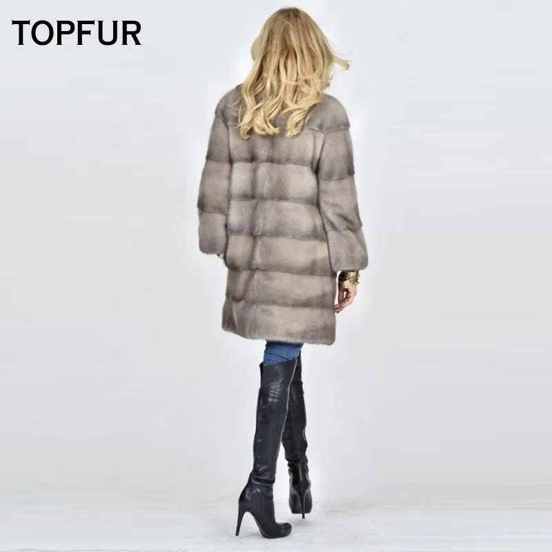 TOPFUR Genuine Leather Jacket Women Winter Coat Women Gray Jacket With Fur Collar Real Mink Fur Coat Women Real Fur Coat Outwear