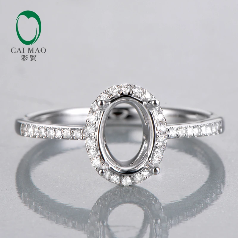 

Caimao 7x5mm Oval Cut Semi Mount Setting Ring 14K White gold Natural 0.18ct Diamond Engagement Jewelry