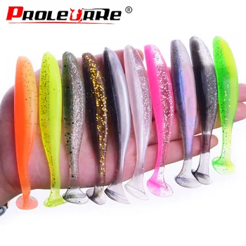 Proleurre Shad 웜 소프트 미끼 95mm 75mm 50mm T 테일 지그 워블러 낚시 루어 태클베이스 파이크 인공 실리콘 Swimbait