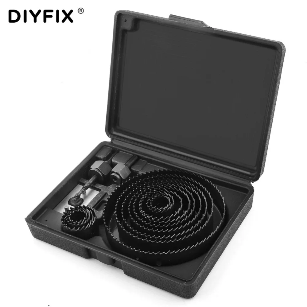 DIYFIX 13Pcs Hole Saw Cutting Set Drilling Tool Wood Metal Cutter 19-127mm Mandrels Saws Core Drill Bits Power Tools Accessories