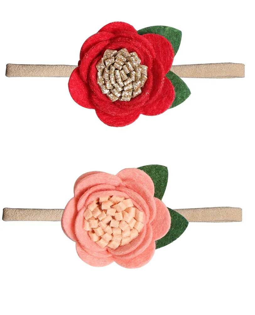 

Boutique 10pcs Fashion Cute Felt Sunflower Nylon Headbands Solid Rose Flower Super Soft Hairbands Princess Hair Accessories