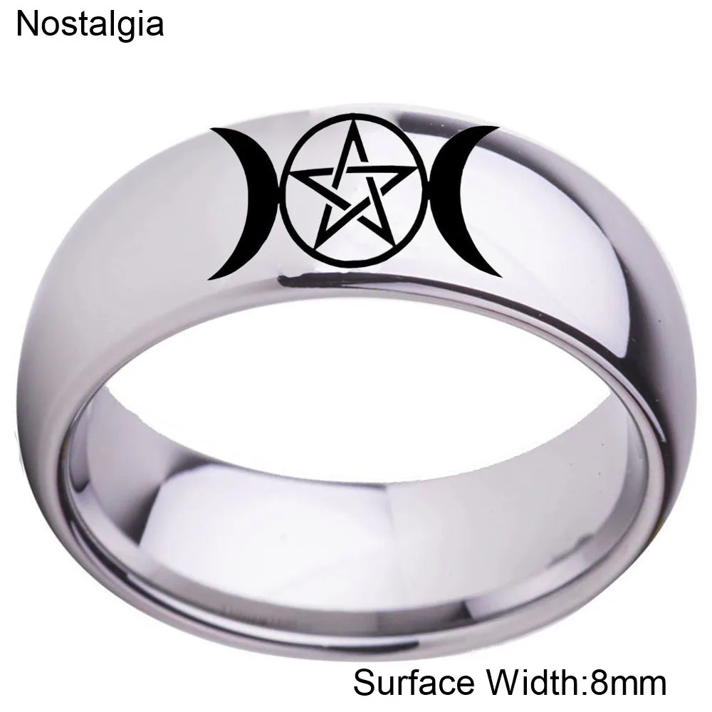 Pentagram Triple Moon Goddess Wicca Witchcraft Witch Moon Ring Titanium Engagement Wedding Rings Size 6 7 8 9 10 11 12 13