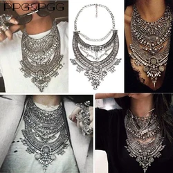 Indian Vintage Statement Silver Plated Choker Necklace Women Boho Ethnic Maxi Gypsy Large Collar Big Bib Necklace Jewelry 2024