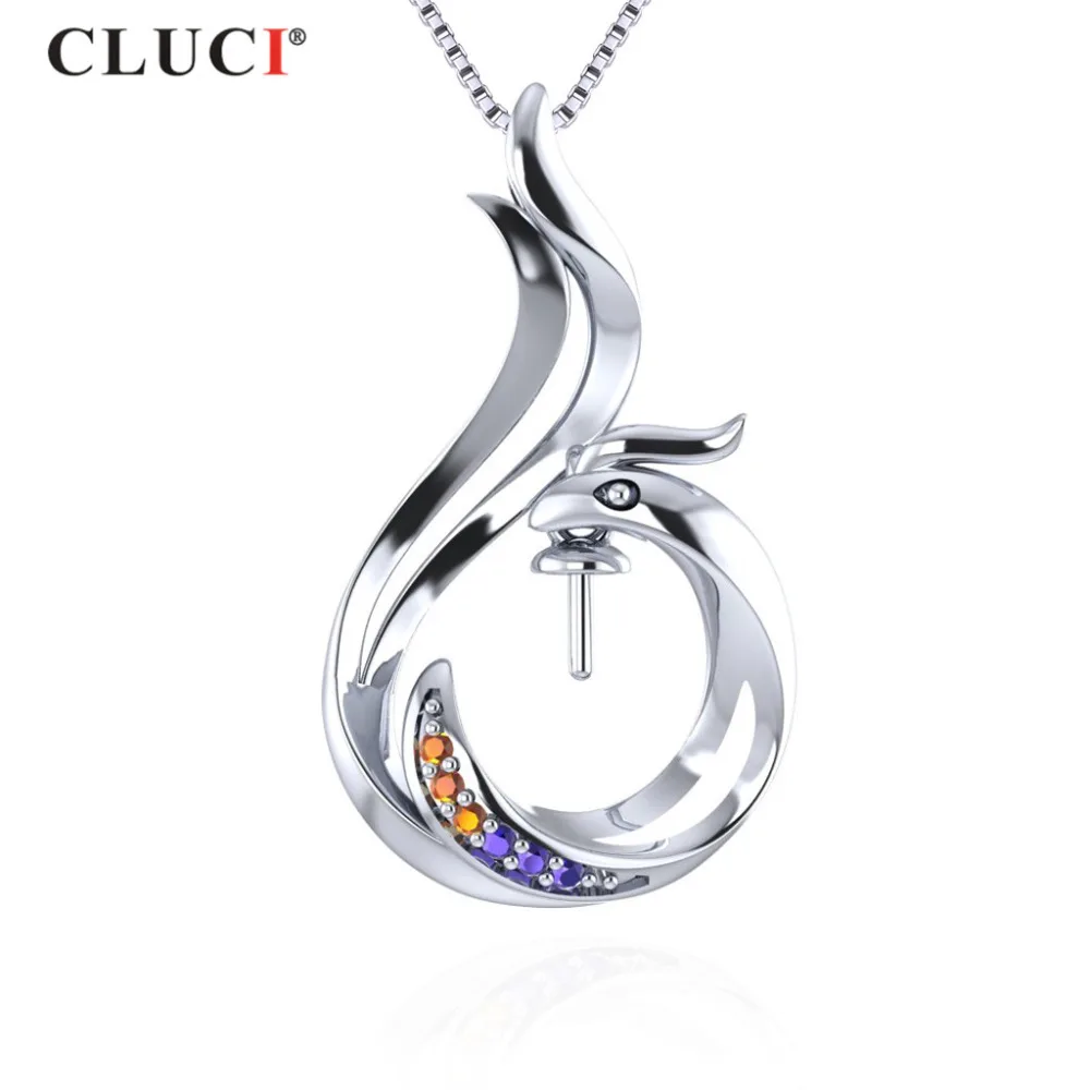 CLUCI  925 Sterling Silver Phoenix Animal accessory for women DIY pendant, Can fix Pearl Size 7mm Pearl pendant jewelry SP311SB