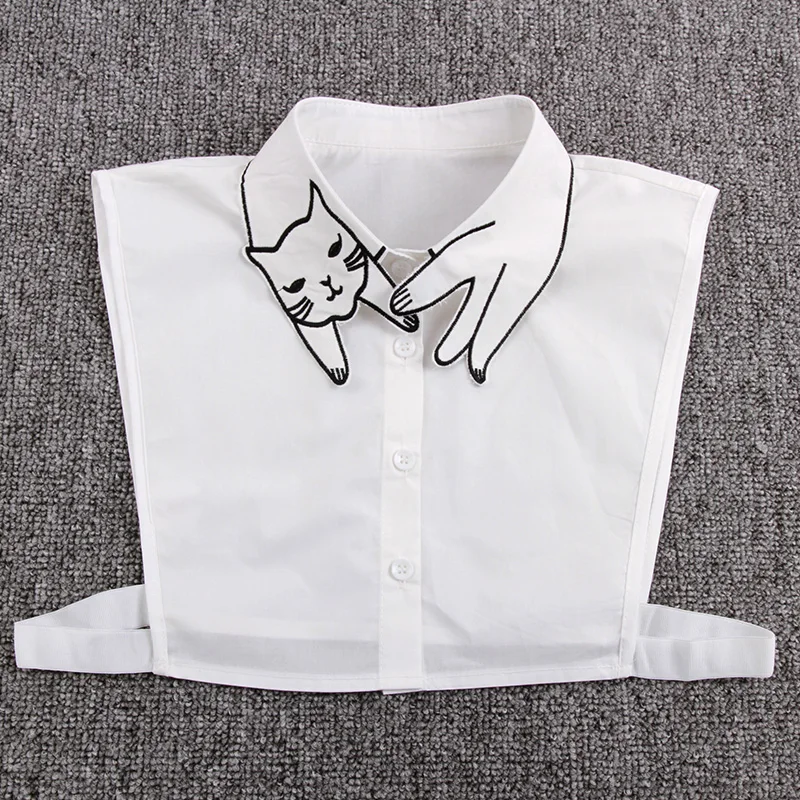 YSMILE Y Embroidery Cat Detachable Collar Cute Cartoon White All Purpose Remove Shirt Suit Fake Collar Fashion Cloth Accessories