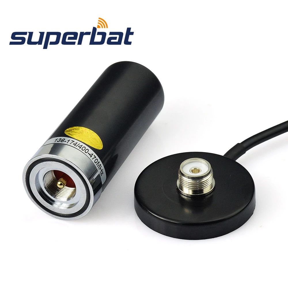 Superbat vhf/uhf banda dupla veículo/carro rádio móvel 9cm base magnética montagem antena 5m cabo e bnc para adaptador de conector uhf