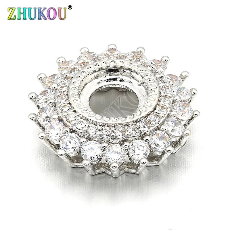 16mm/ 19mm Handmade Brass Cubic Zirconia Round Shape Charms Connector for Diy Jewelry Findings, Hole: 6mm, Model: VS207