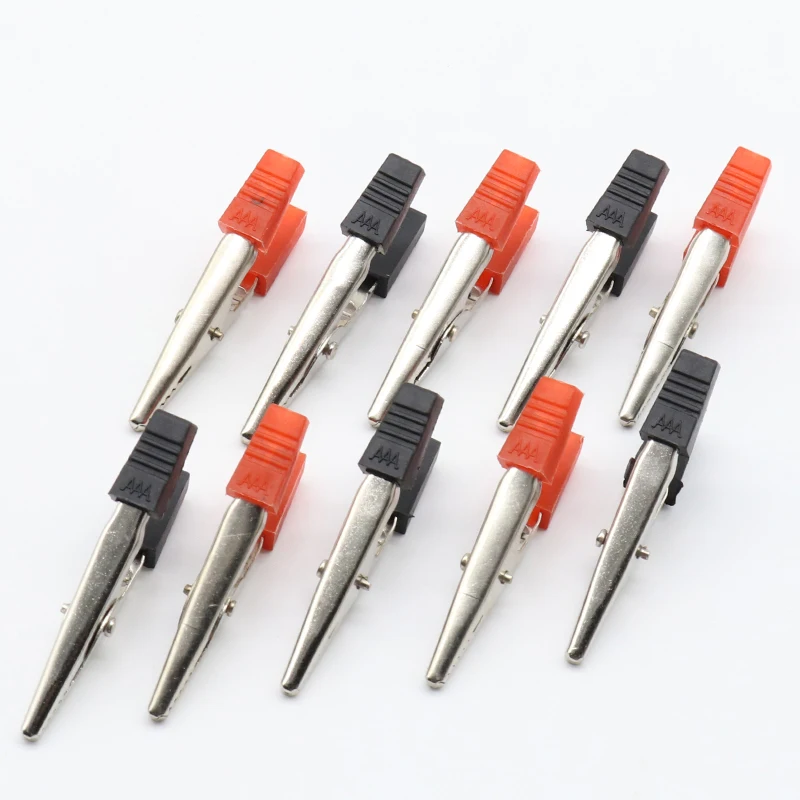 10Pcs 5cm Red + Black NEW Electrical Tool Alligator Clips Battery Clip Crocodile Car Caravan Van Battery Test Lead Clips 50mm