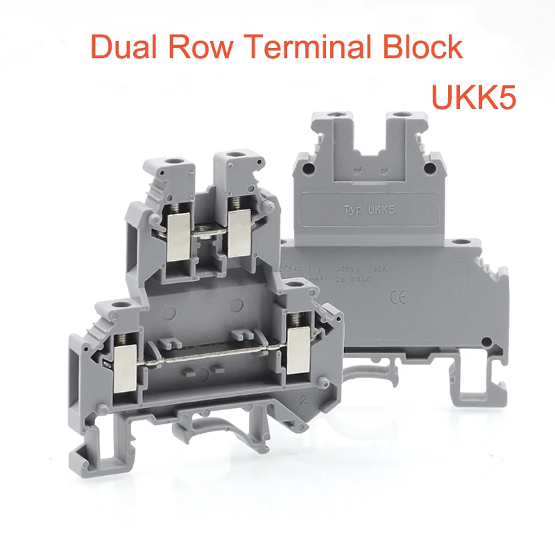 

2/5Pcs Din Rail Dual Row Screw Terminal Block UKK5 Wire Electrical Double Deck Connectors Cable Morsettiera 32A