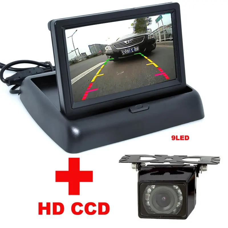 

2 in 1 Auto Parking Assistance 9LED Night Vision Car CCD Rear View Camera+4.3 inch Color LCD Car Video Foldable Monitor Camera