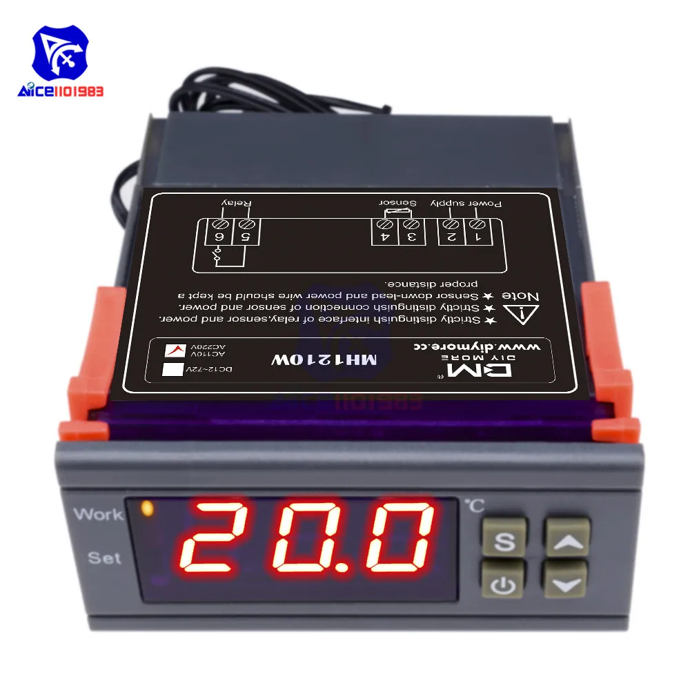 MH1210W AC 110 -220V 10A Thermometer LED Digital Temperature Controller with Thermostat NTC 10K B3435 Temperature Sensor Probe