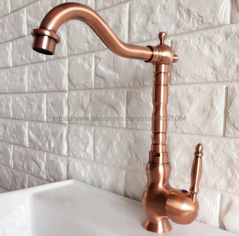 

Bathroom Antique Red Copper Basin Faucet Single Handle Bathroom Sink Faucet Cold and Hot Mixer Water Nnf407