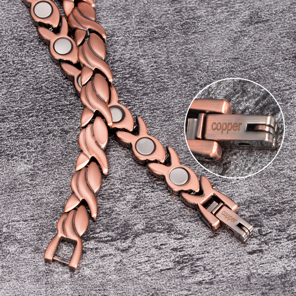 Vinterly Magnetic Bracelets for Women Men Pure Copper Energy Health Male Chain Link Vintage High Magnet Jewelry Arthritis Relief