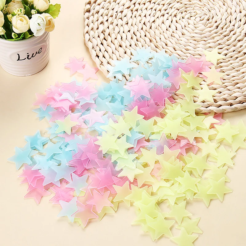 100Pcs Luminous Wall Stickers Glow In The Dark Stars Stickers For Kids Baby Rooms Colorful Fluorescent Home Room Decor Decals