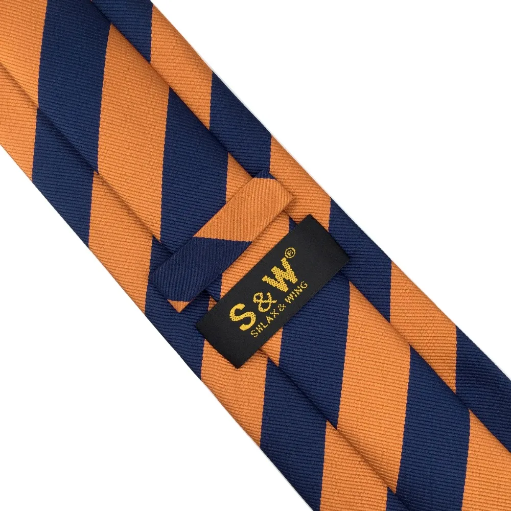 Navy Blue Orange Striped Mens Necktie Set Wedding Dress Brand New Classic Hanky Extra long size