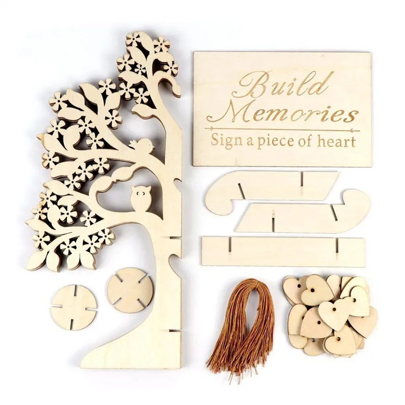 Wood Tree Wedding Guest Book 3D tree Guest Book Wishing Tree Wooden Hearts Pendant Drop Ornaments for Wedding Party Decoration