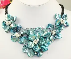 Wholesale FREE P&P Wonderful Handmake Mother of pearl shell Huge flower pendant necklace 18