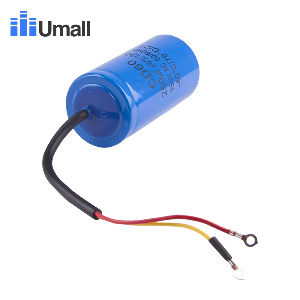 CD60 250UF 250V  AC Starting Capacitor For Heavy Duty Electric Motor Air Compressor Red Yellow Two Wires