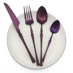 Purple Cutlery Stainless St Steel Matte Polishing Black Dinnerware Set Tableware Dinner Knife Fork Soup Kitchen Accessories