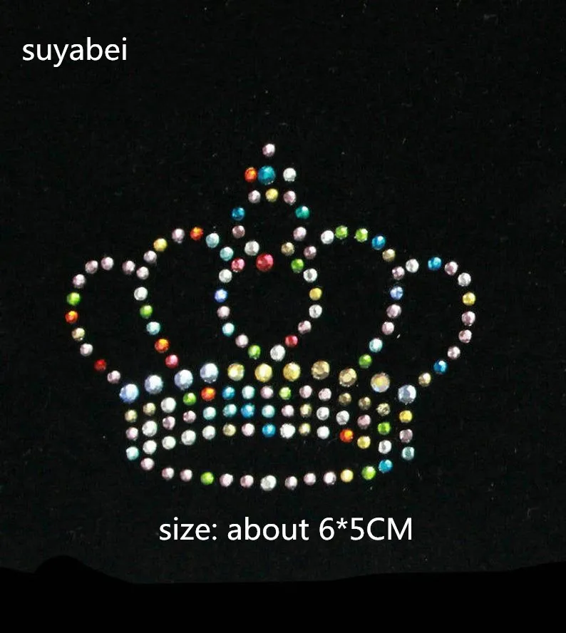 

6pc/lot Colorful Crown Rhinestone iron on transfer patches hot fix rhinestone motif designs hot fix rhinestone applique