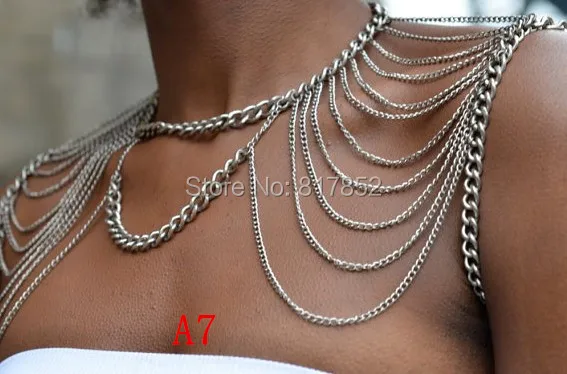 FREE SHIPPING STYLE A7 SILVER PLATED CHAIN DOUBLE SHOULDERS CHAIN JEWELRY 3 COLORS