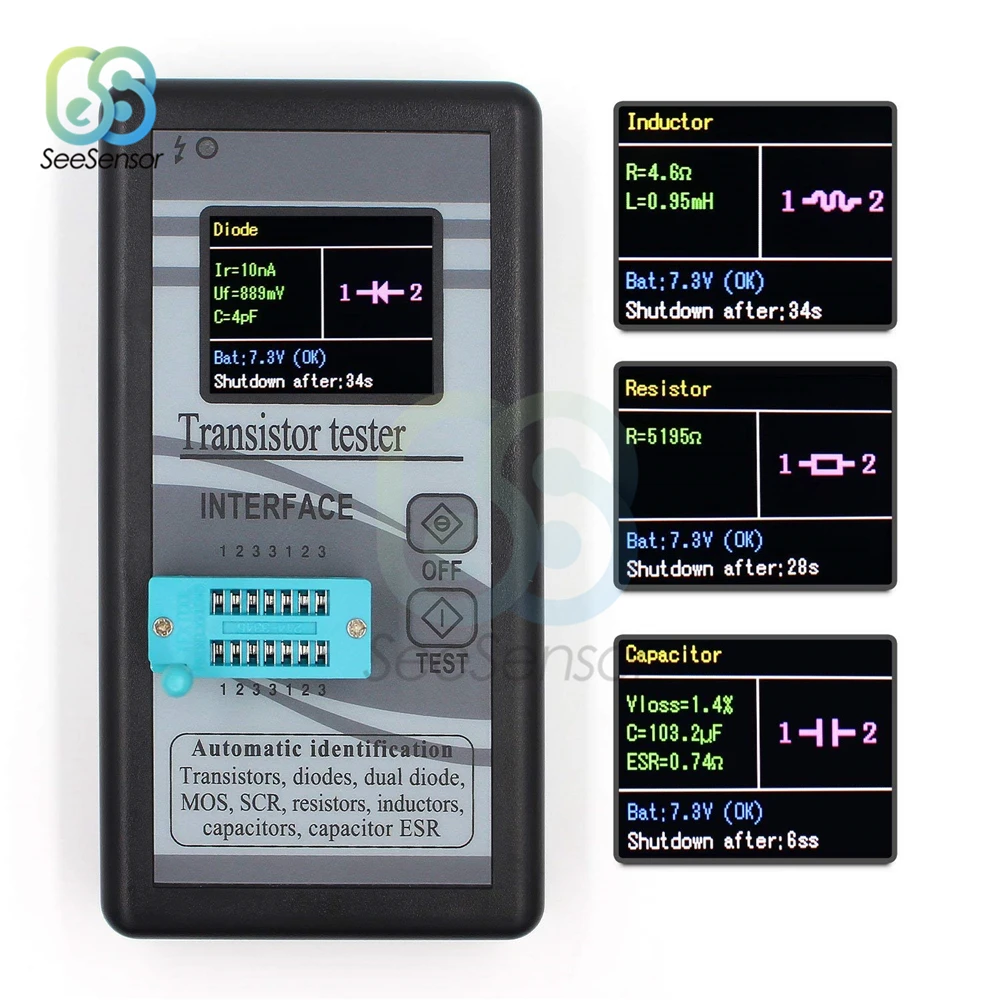 Imagem -02 - Multi-purpose Transistor Tester 128x160 Diodo Tiristor Capacitância Resistor Indutância Mosfet Esr Lcr Medidor