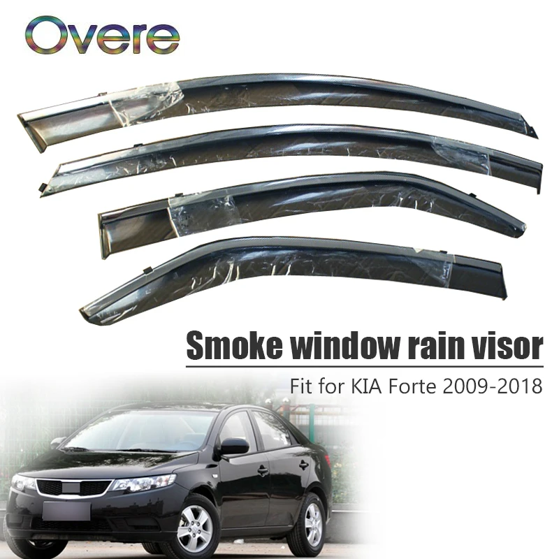 OVERE NEW 1Set Smoke Window Rain Visor For Kia Forte 2009 2010 2011 2012 2013 2014 2015 2016 2017 2018 Deflectors Accessories