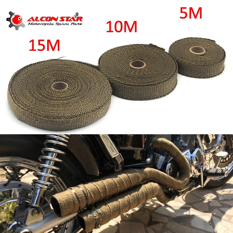 Alconstar- 5M/10M/15M Motorcycles Exhaust Front Pipe Heat Shield Tape Wrap Insulation Resistant Downpipe with Stainless Ties