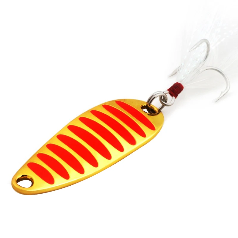 Fishing Lure Spoon 2g 5g 10g 15g 20g Gold Silver Fish Bait Sequins Noise Paillette With Feather Treble Hook Hard Metal Lure