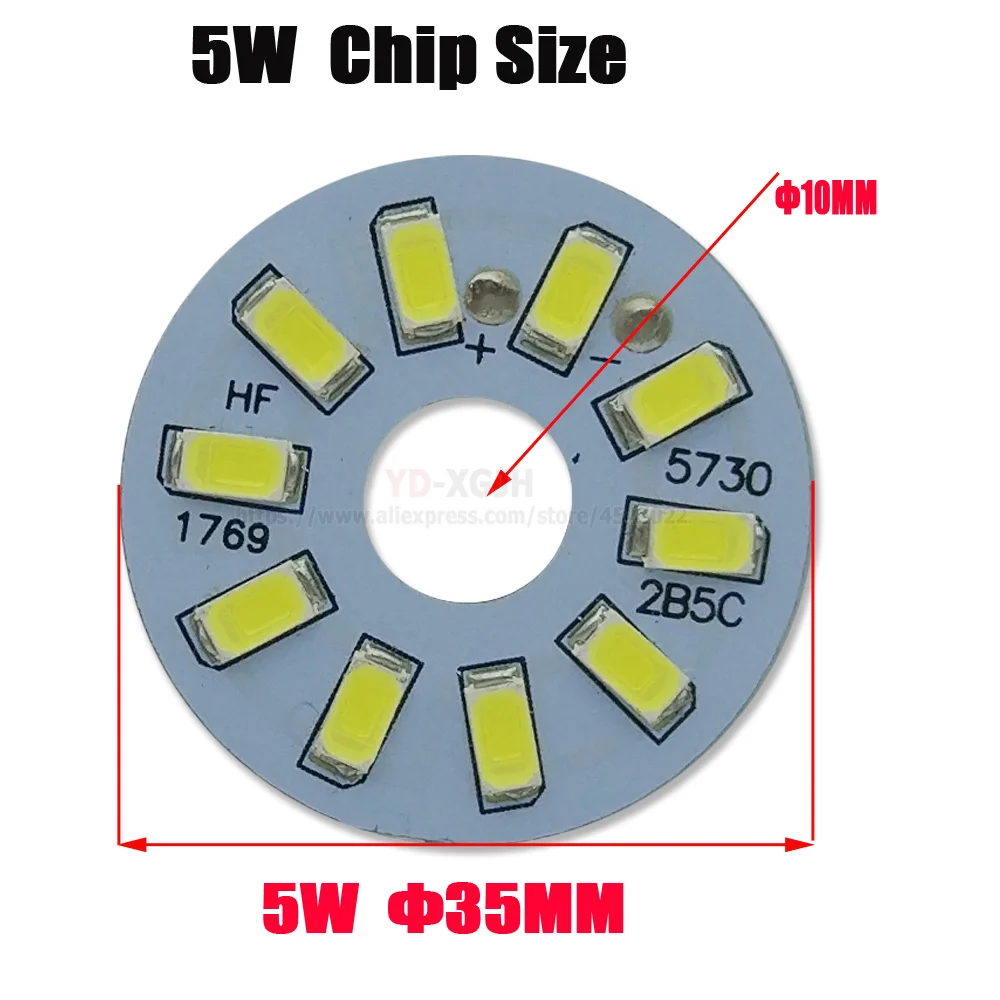 10PS MD5730 LED Light board 5W 35mm LED PCB Lamp plate Installed Aluminum plate Warm/Natural/White for Bulb Crystal Ceilig light