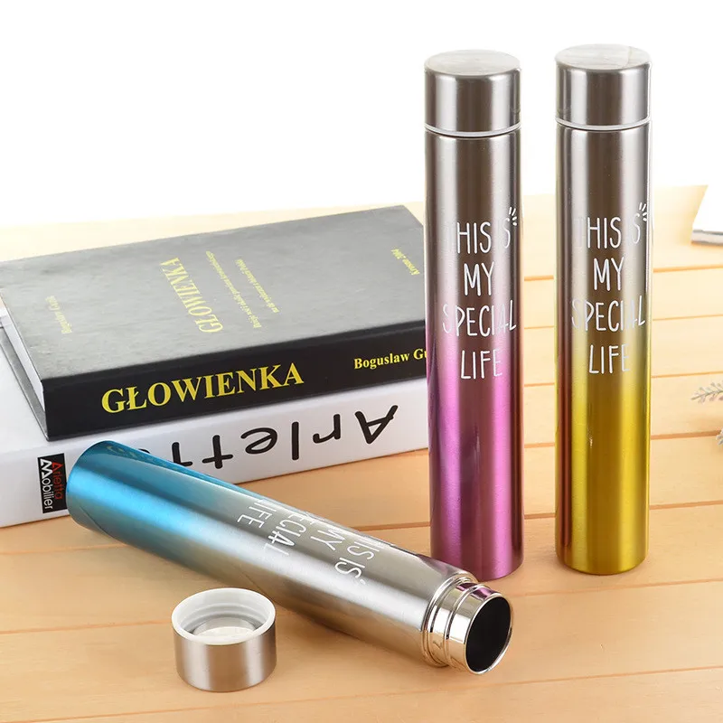 Gradient colour 240ml Travel Vacuum Flask Stainless Steel Straight Cup Insulation Tumbler Thermos Coffee Thermo Mug