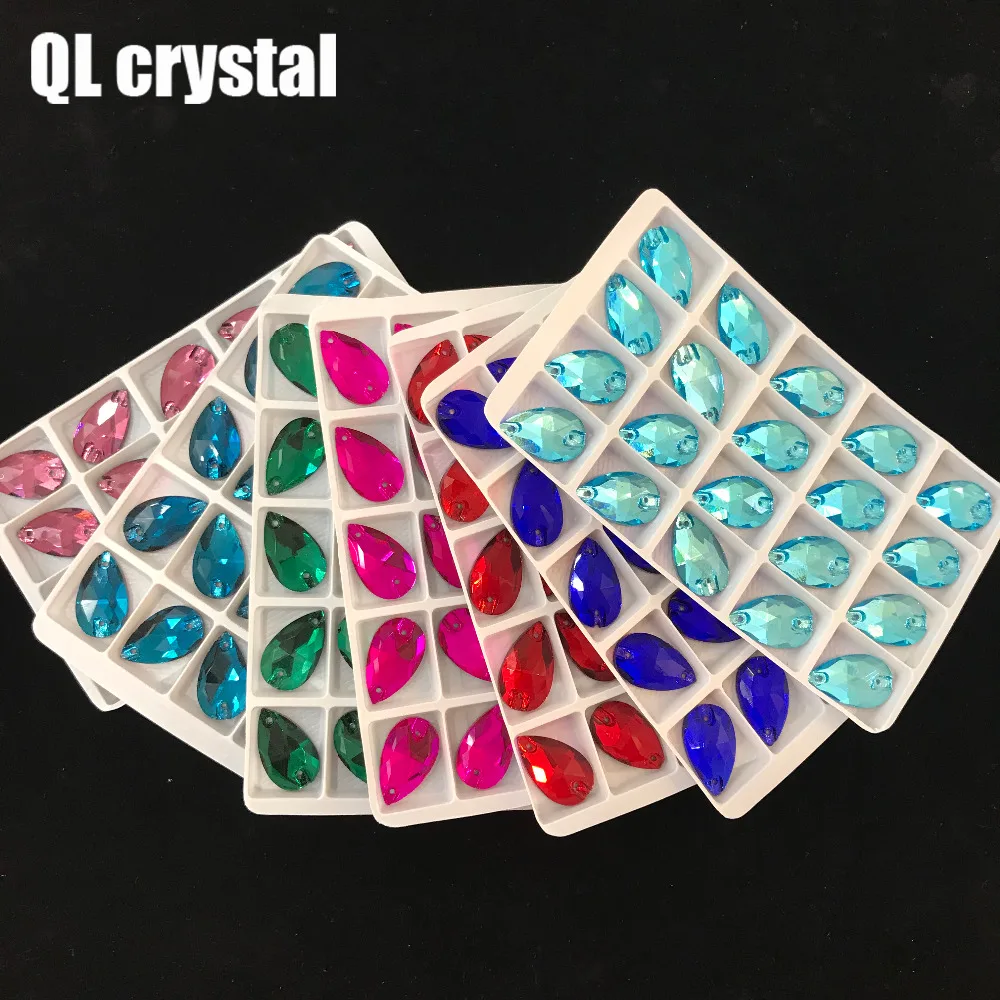 13x22mm teardrops Sew On Stones pear shape Crystal Sewing On Rhinestone 2 Holes DIY Garment Dress Making all colors