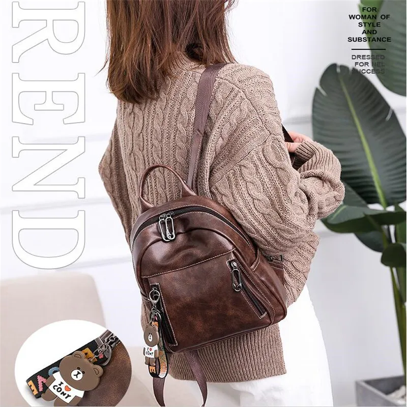 2019 women Backpack new ladie shoulder bag fashion quality pu soft leather double zipper mochila mujer plecak portable celebrity