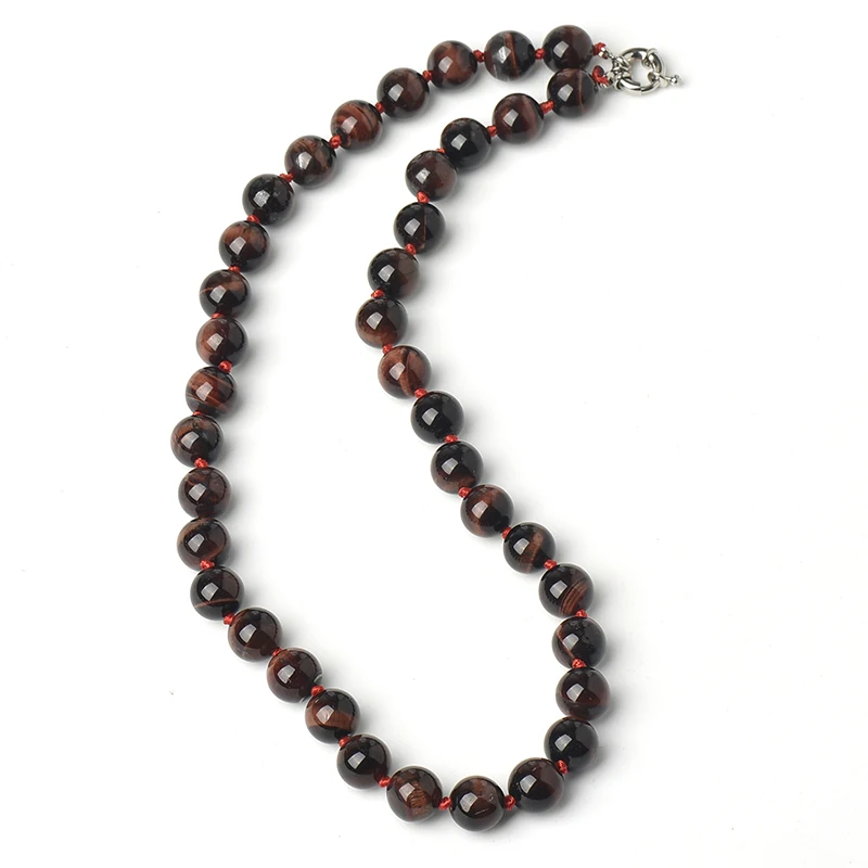 A dark Black  color Streaks of Light  brown and Long and  Thin 10 MM beads 18 inch Red  Tiger  stone Necklace