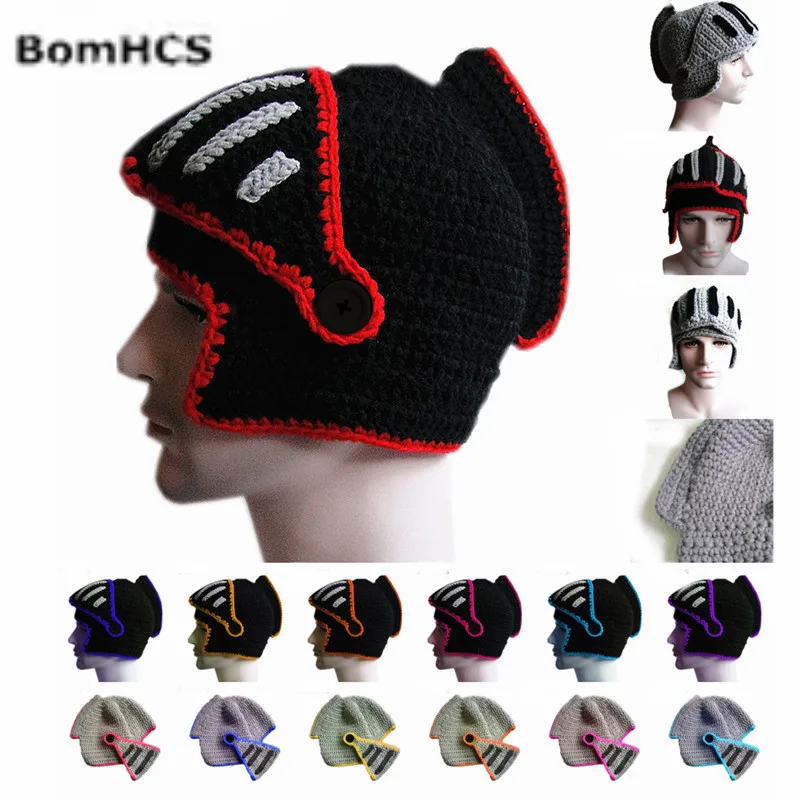 BomHCS Men's Warm Cable Handmade Knitted Beanie Warrior Helmet Hat Cap with Mask