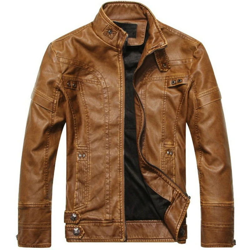 Men PU Leather Jackets New Motorcycle Men's Cotton Coat Autumn Winter Fleece Leather Jacket Jaqueta De Couro Masculina Casual