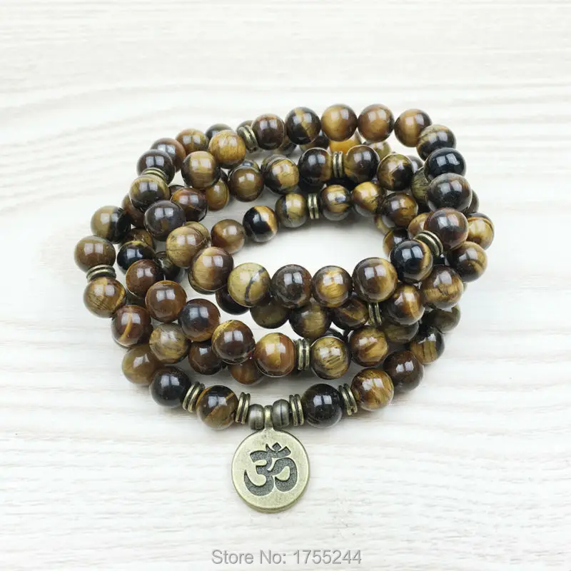 SN1148 Fashion Tiger Eye 108 Mala Bracelet Om Buddha Bracelet or Necklace  Yoga Bracelet 4 Wrap Natural Stone Bracelet