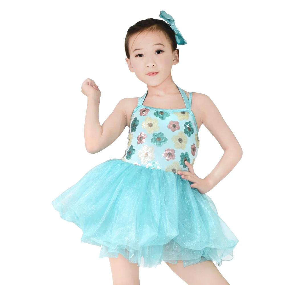 Sequin Leotard Flower Ballet Dance Dress Kids  Dance Wear Girls Party Costume Rainbow Tutu For Girls