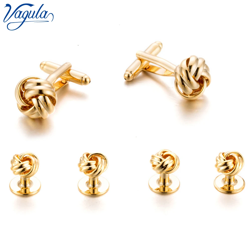 

VAGULA Cufflinks Studs in 6pcs Set Luxury Gemelos gold-color Knot Tuxedo Collar Stud Set Bonito Spinki Gemelos 193