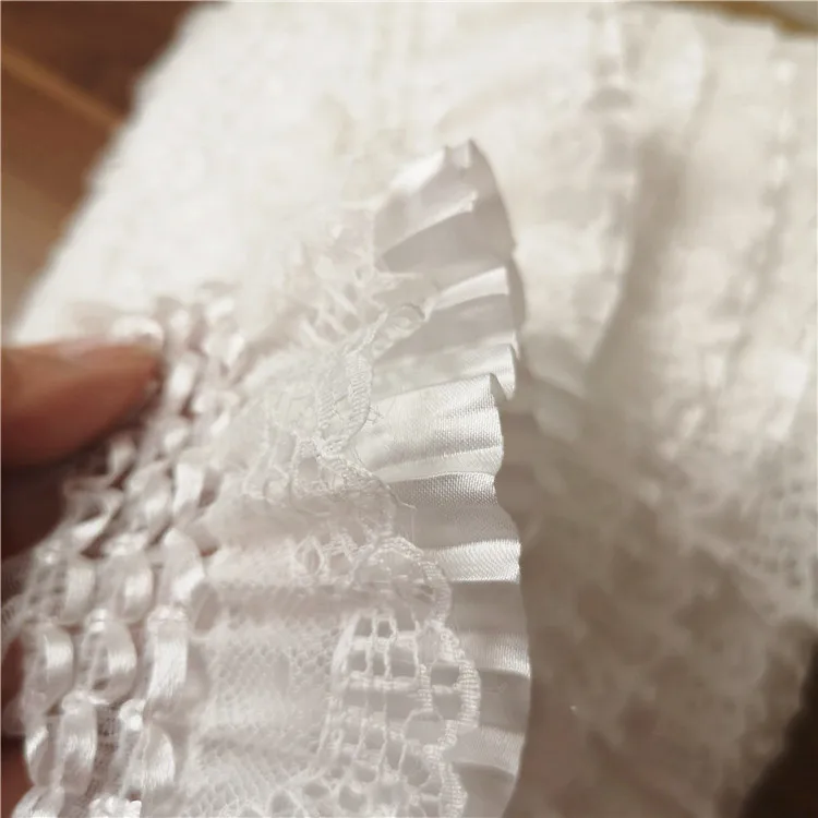 7CM Wide White 3D Lace Applique Embroidery Collar Ribbon Elastic Ruffle Trim Dress Skirts Headwear Sewing DIY Guipure Supplies