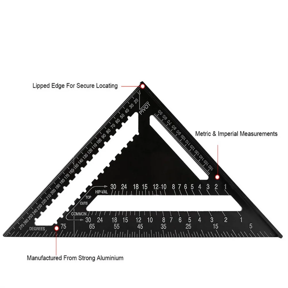 12 inch Black Tri-square Ruler Aluminium Roofing Rafter Angle Frame For Measuring Carpenter Tools