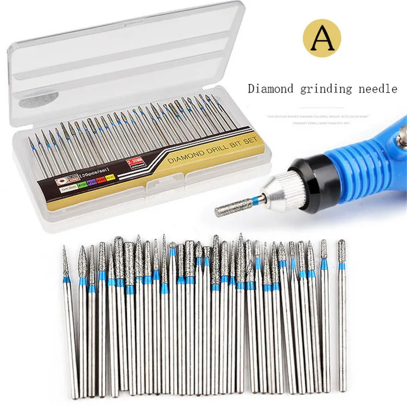 30pcs/box Nail Drill Bits Cuticle Cleaner Tungsten steel Rotary Polishing File Grinding Heads Manicure Pedicure Nail Salon Tools