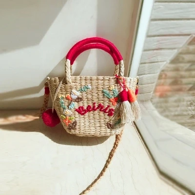 DIY Custom letters Women Straw Handbag Fashion Flower Hit Color Shoulder Bags Shoulder Bag Large Big Letter Tassel Straw Beach