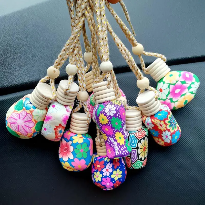 

100Pcs Mini Polymer Clay Perfume Bottle Refillable Empty Hanging Essential Oil Vials Pendant Customized F1086